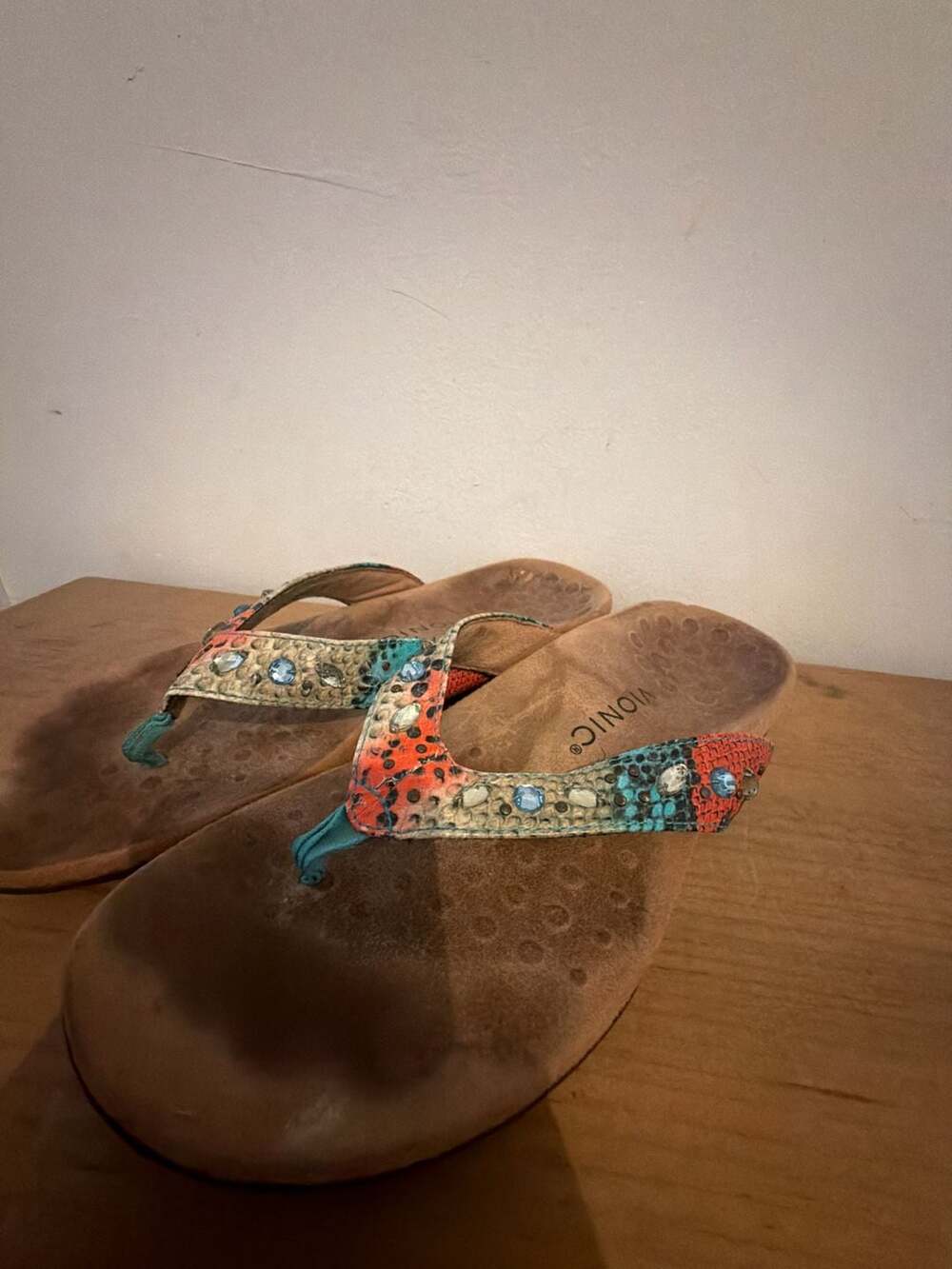Vionic Lucia Gem-Embellished Snake Print Toe Post Sandals